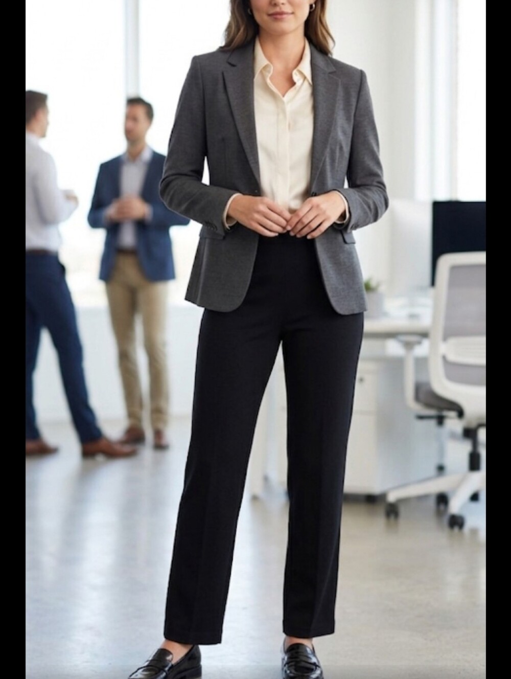 Misook Black Knit Straight Pants L Petite Career Classic